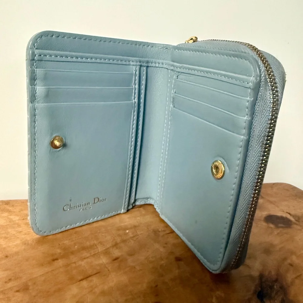 Dior Blue Cannage Compact Wallet