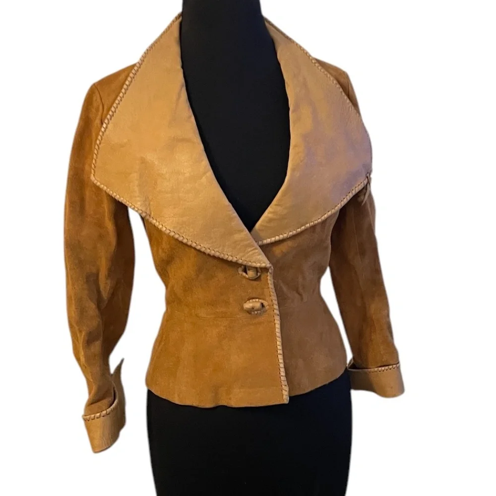 Vintage Handcrafted Custom Made Char Of Mexico Women's‎ Leather Suede Jacket XS