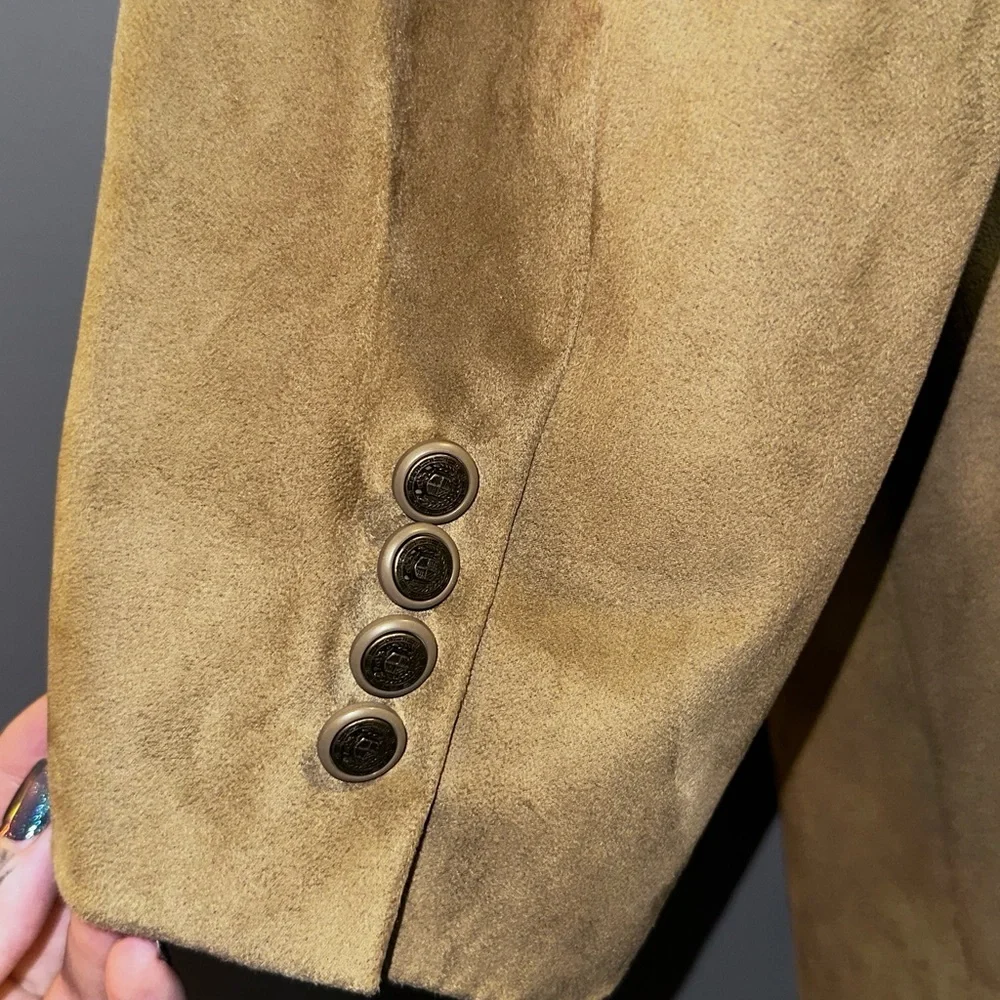 Tan Suede Look Blazer Jacket Made in Poland Soft Tailored Vintage Style