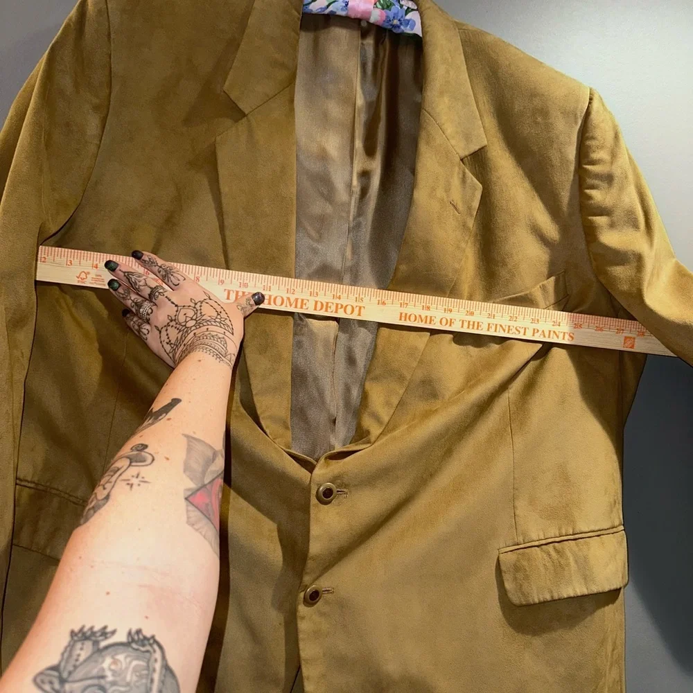 Tan Suede Look Blazer Jacket Made in Poland Soft Tailored Vintage Style