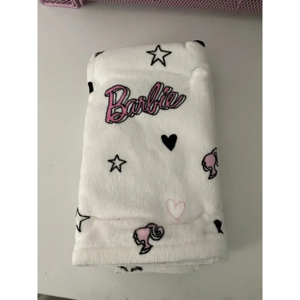 Barbie Doll Terrycloth Hand Towels Stars Logo White Pink Set Of 2 NWT