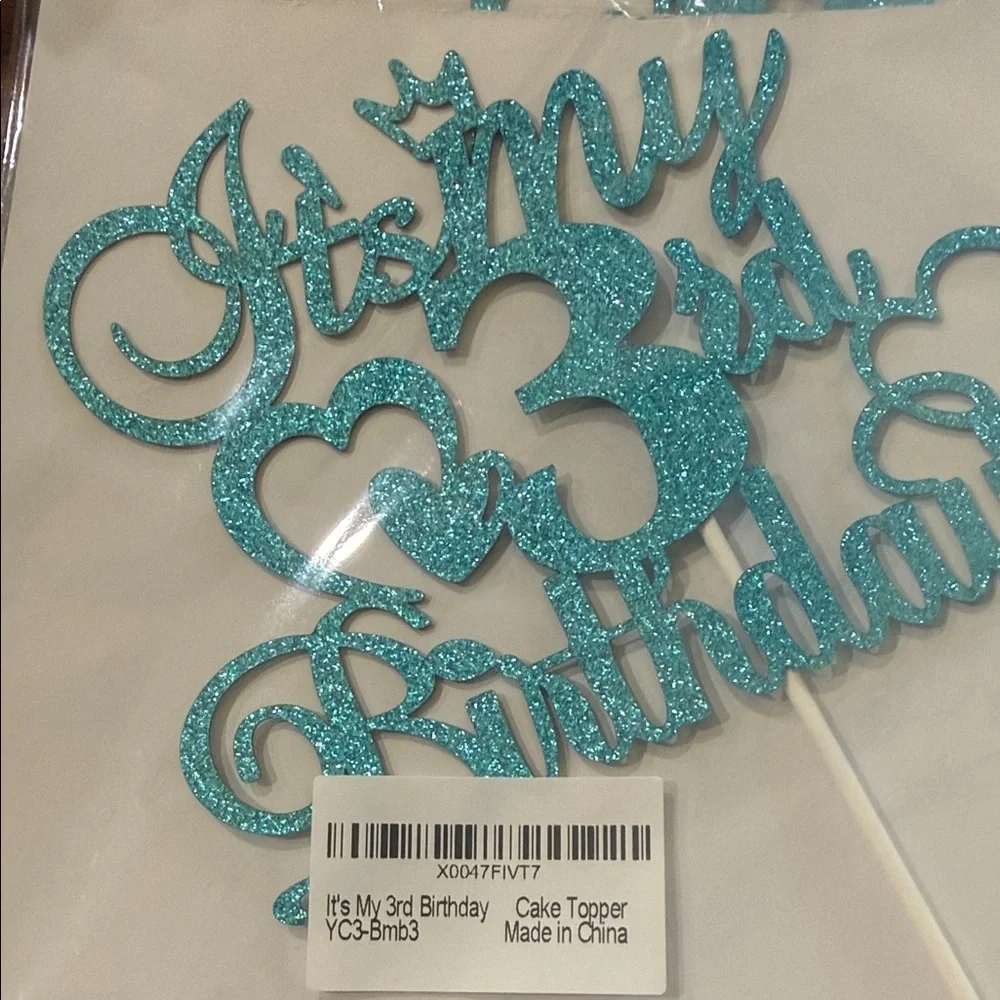 Blue Glitter Birthday Cake Topper