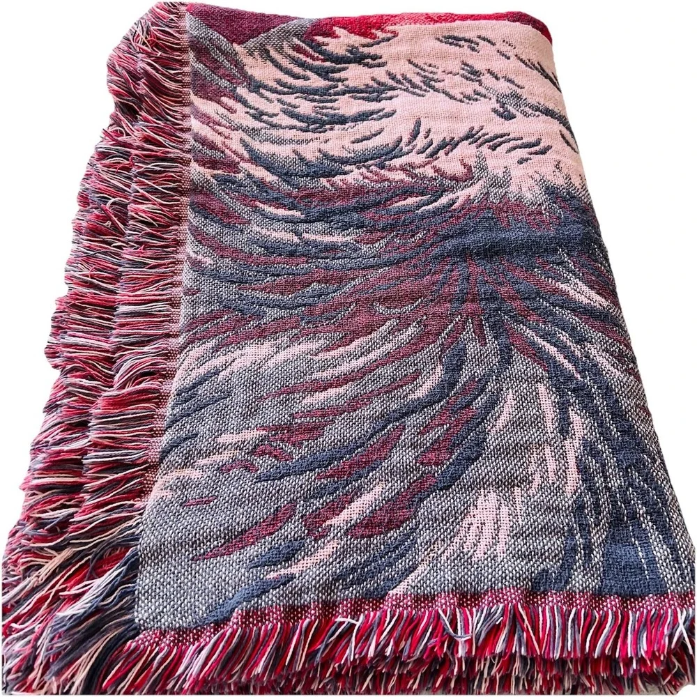 Vintage Tapestry Throw Blanket Goodwin Weavers USA Patriotic Eagle American Flag