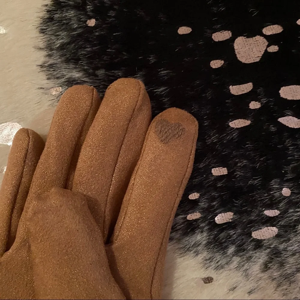 Shimmery Tan Faux Fur Lined Gloves