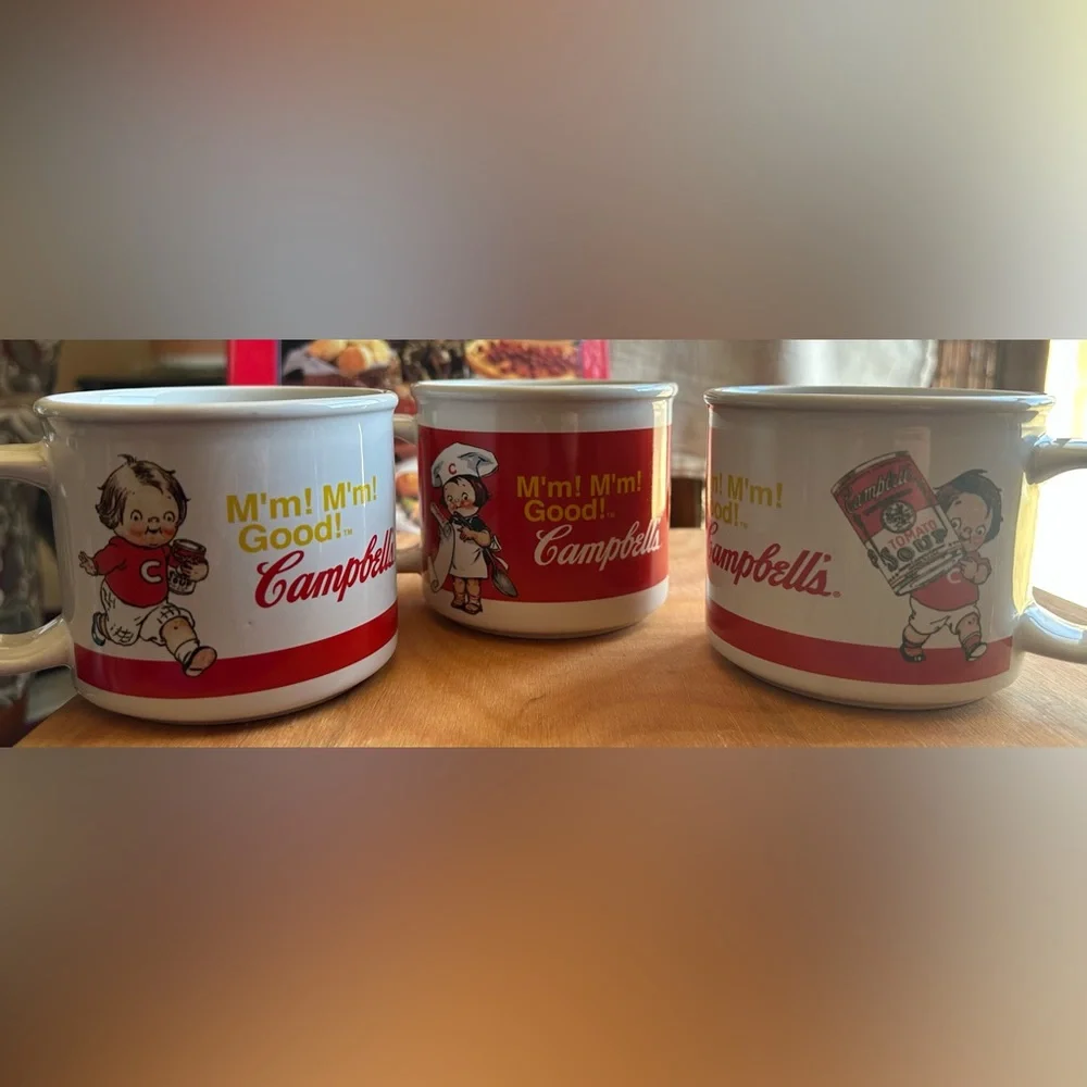 Vintage Campbell’s Soup Terrine w/ 3 Mugs & Ceramic Ladle Set