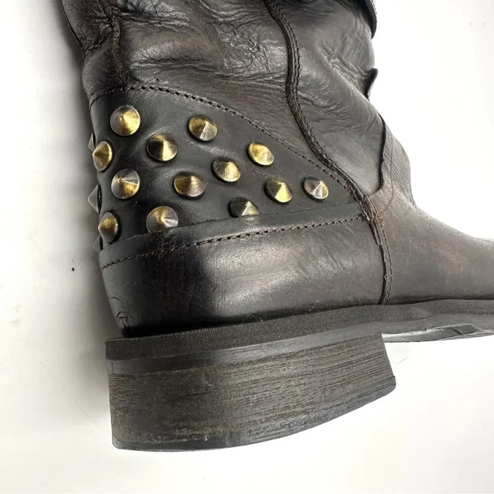 BOEMOS women’s biker Moto studded leather boots size 39 = 8