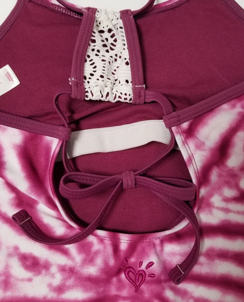 Justice Maroon Tye-Dye Print Crochet Racerback One Piece Swimsuit 7