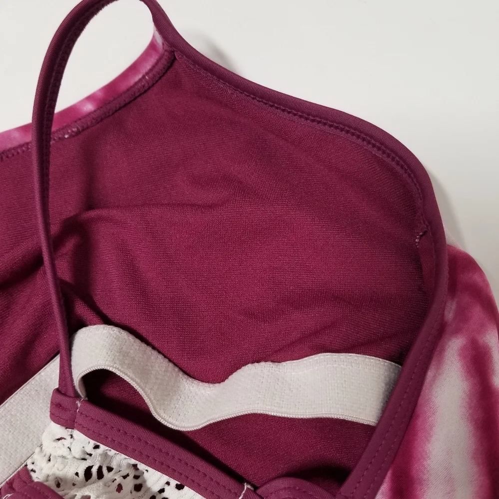 Justice Maroon Tye-Dye Print Crochet Racerback One Piece Swimsuit 7