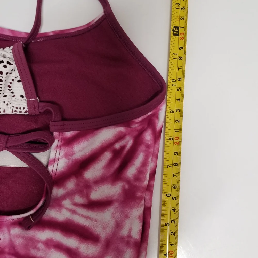 Justice Maroon Tye-Dye Print Crochet Racerback One Piece Swimsuit 7