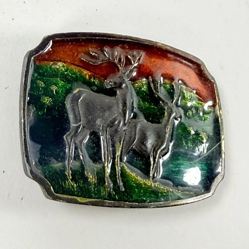 Vintage Xolcaco Deer Elk Antlers Wildlife Landscape Country Belt Buckle