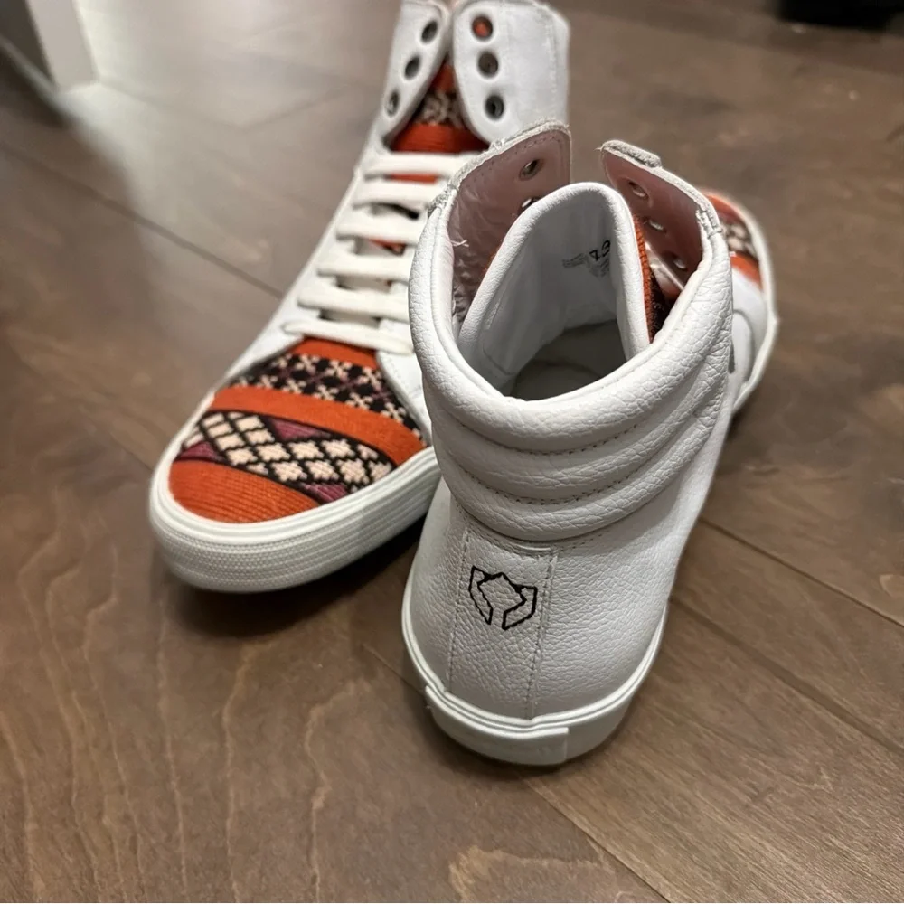 Society High-Top Sneakers in White and Orange