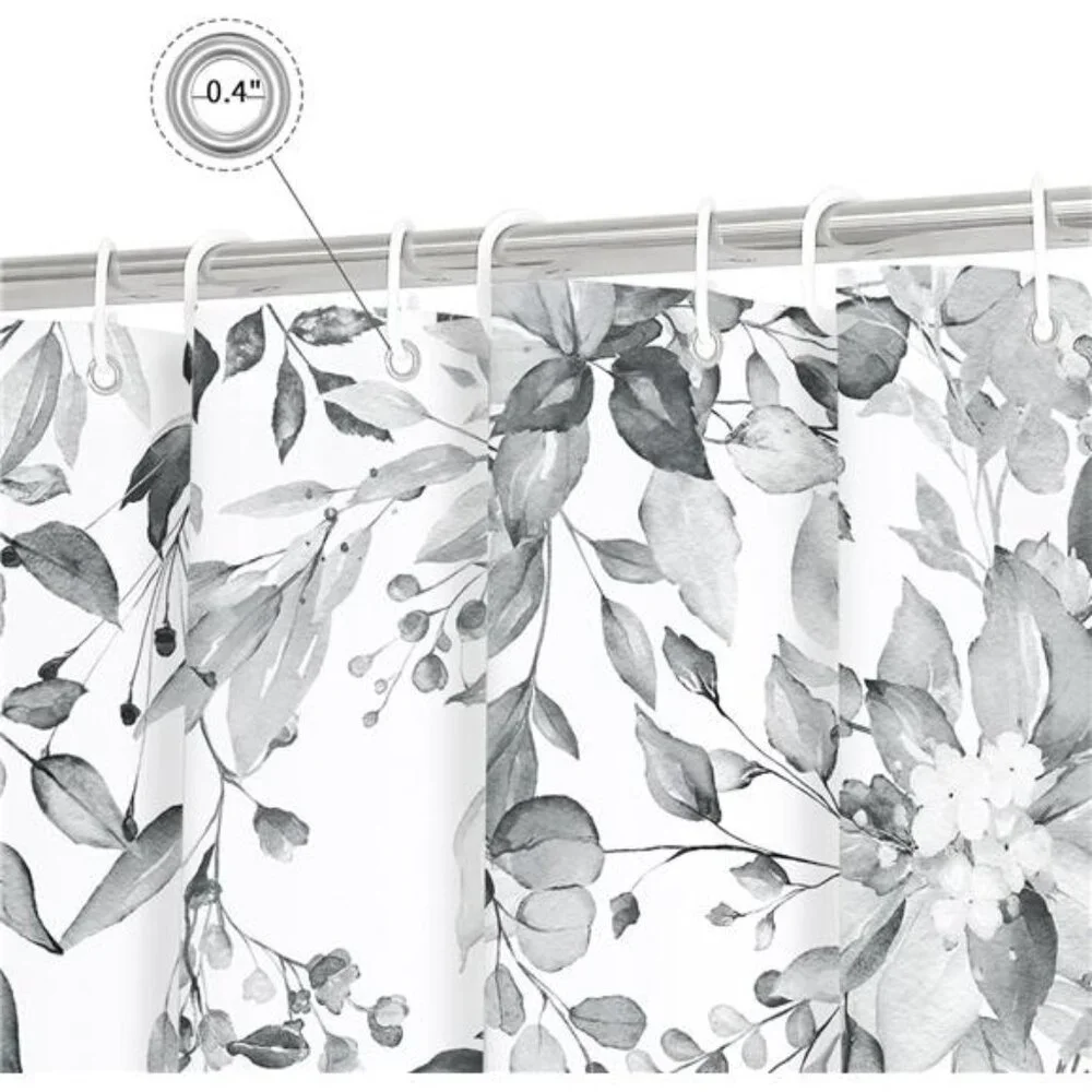Grey Eucalyptus Shower Curtain, Watercolor Plant Leaves with Floral Bathroom