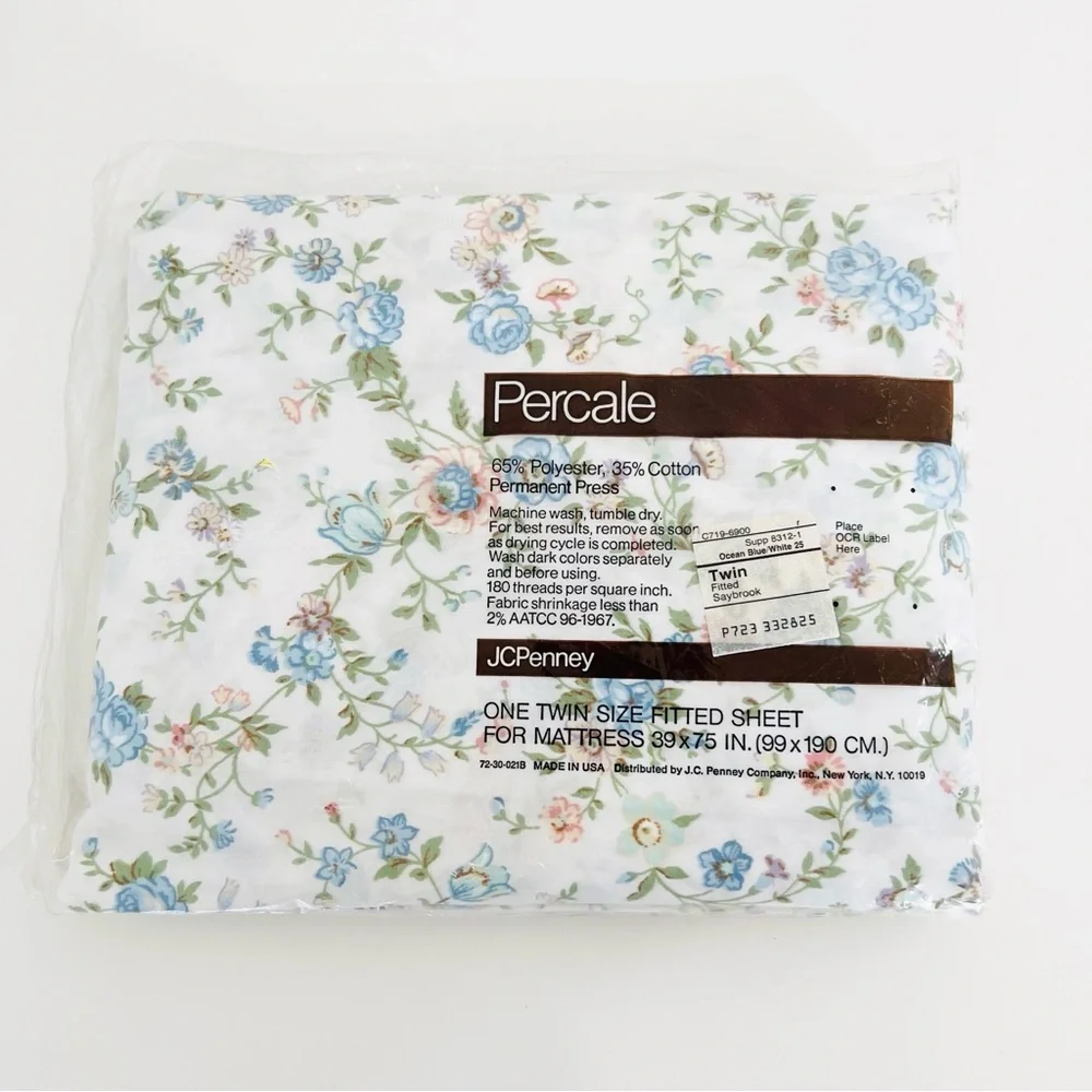 NEW Vintage JC Penney Percale Twin Size Floral Fitted Sheet Permanent Press