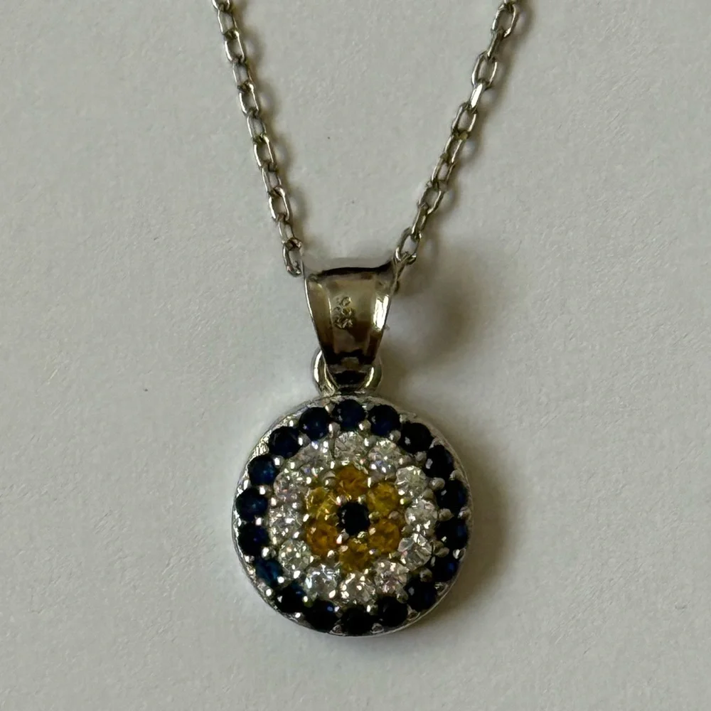🧿925 Silver evil eye necklace cz stones
