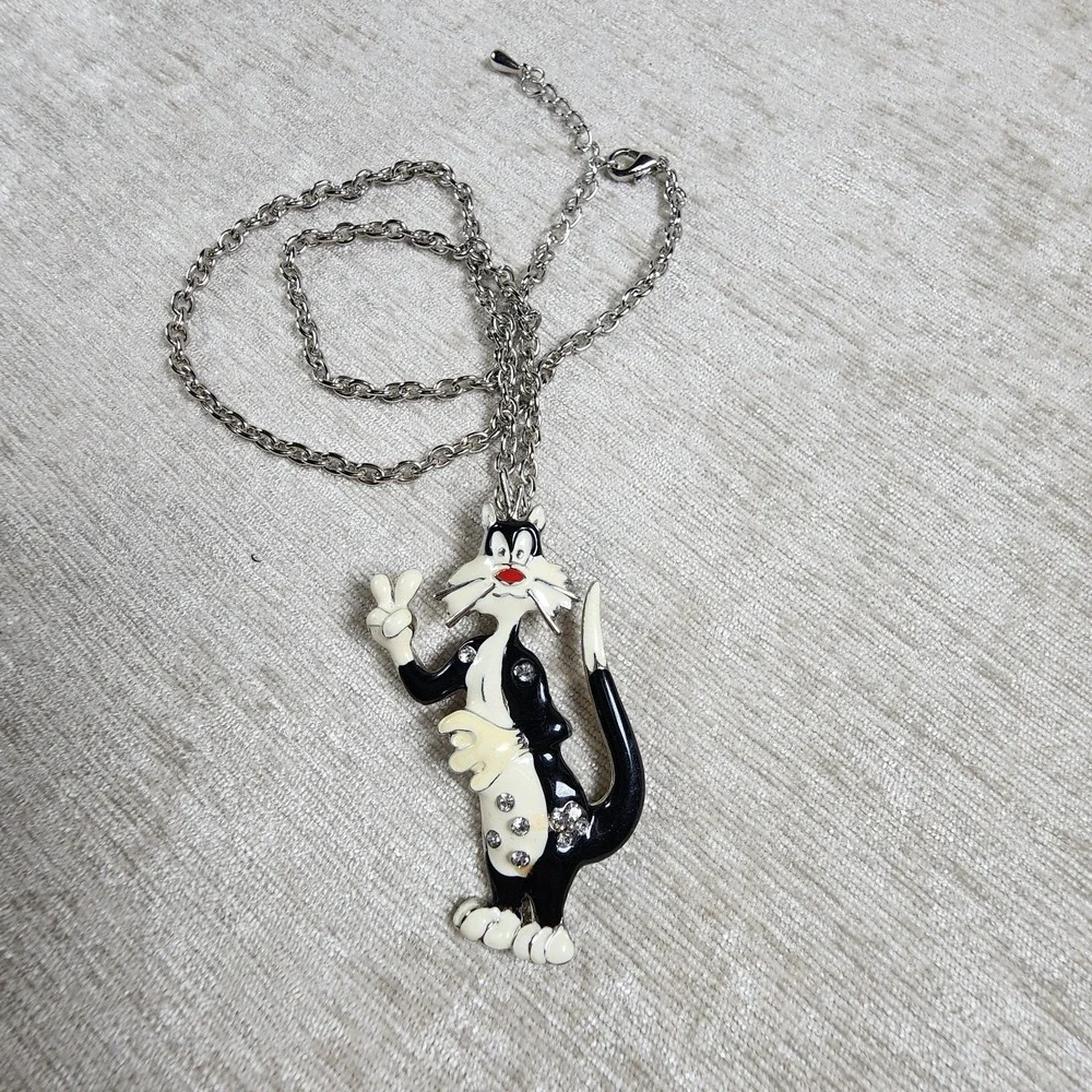 Vintage Looney Tunes Villian Sylvester The Cat Tweety Bird Pendant Necklace 20