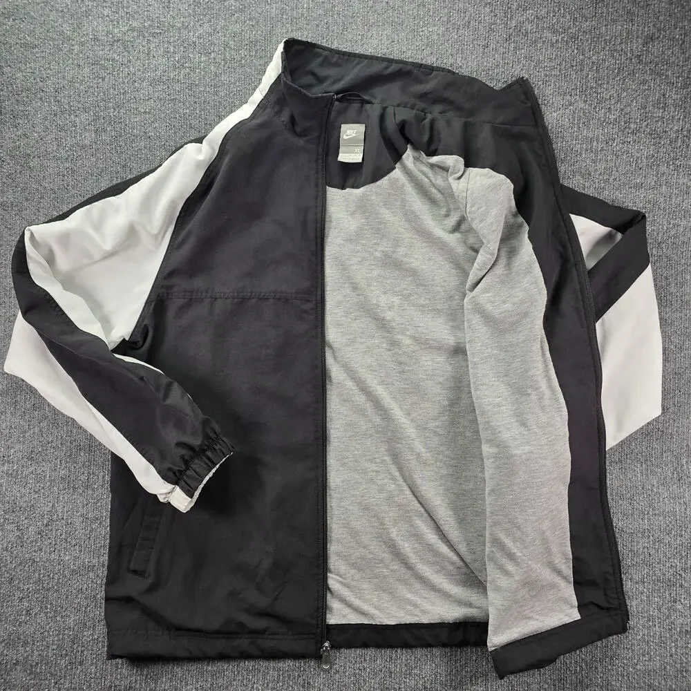 Nike Track Jacket Mens XL Black White Y2K Full Zip Pockets Warm Up Lined