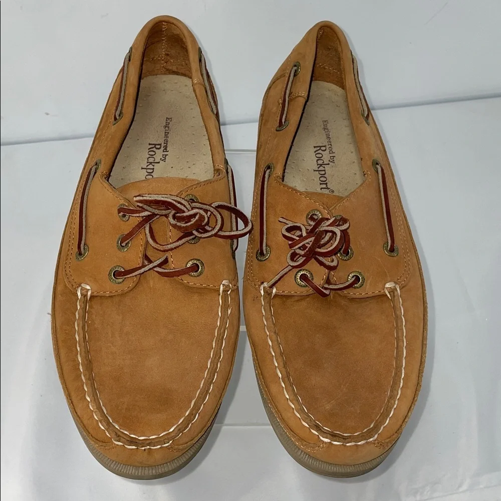 ROCKPORT LEATHER NUBUCK TAN BOAT SHOES FTL-02-050