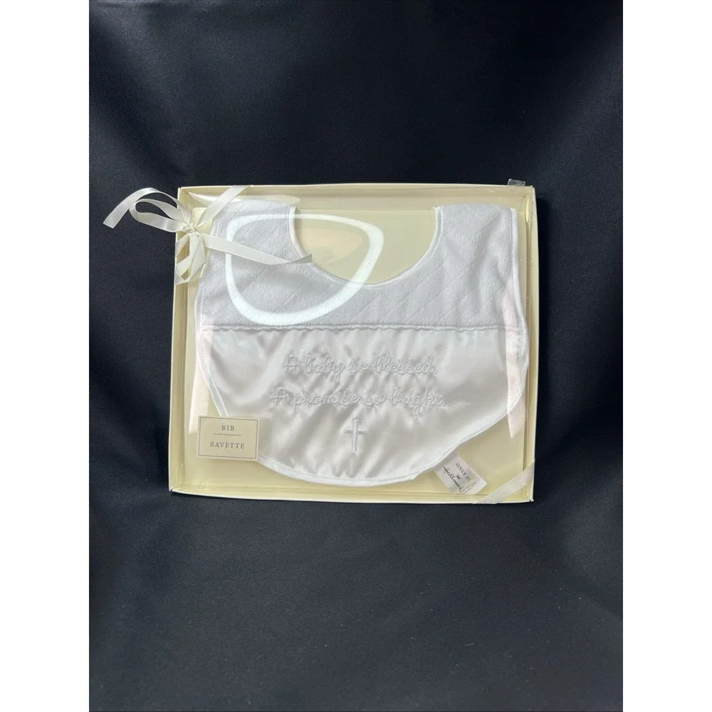 Hallmark Baby Bib Unisex OS White New Embroidered Cross Religious Baptismal Bib