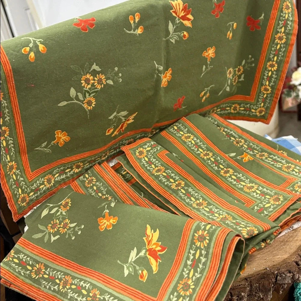 Floral Green and Orange Cloth Napkins