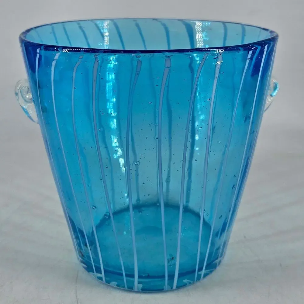Vintage Venini for Disaronno Blue Glass Ice Bucket Caribbean Blue Murano