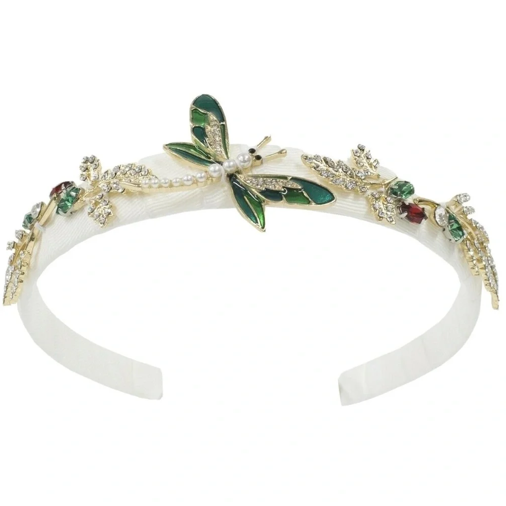 David Charles Girls Enamel & Pearl Dragonfly Headband Jewled