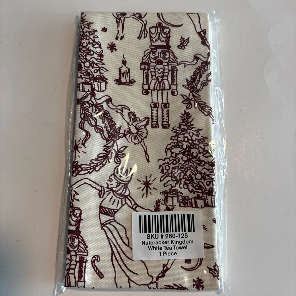 Nutcracker Kingdom White / Red Organic Cotton Tea towel Crate & Barrel 20x30 New
