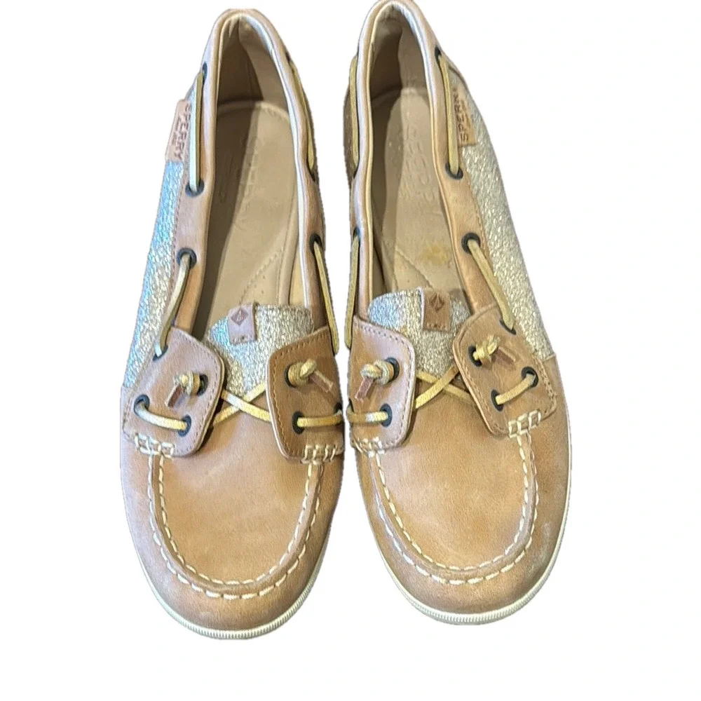 Sperry’s gold glitter top sliders, size 8.5
