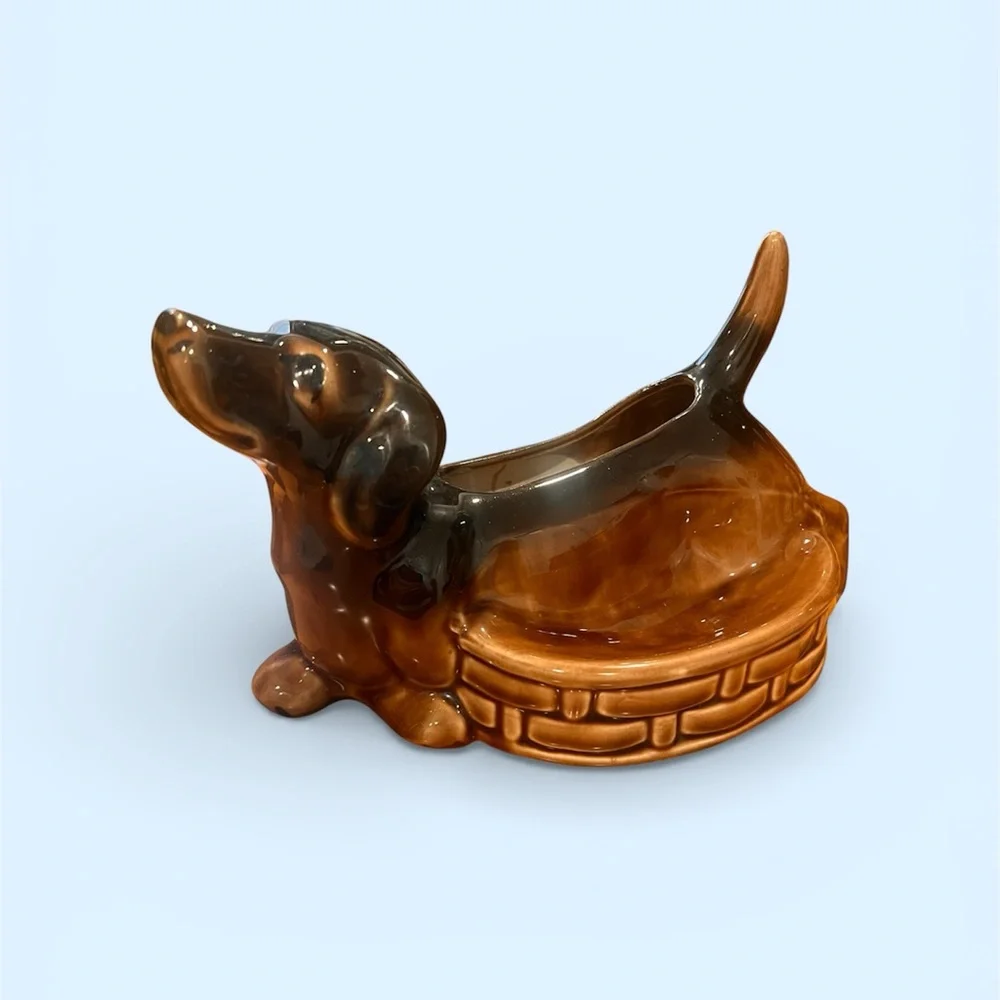 MCM Table Decor, Dachshund Wiener Dog Trinket Dish / Vintage Ceramic Dog.