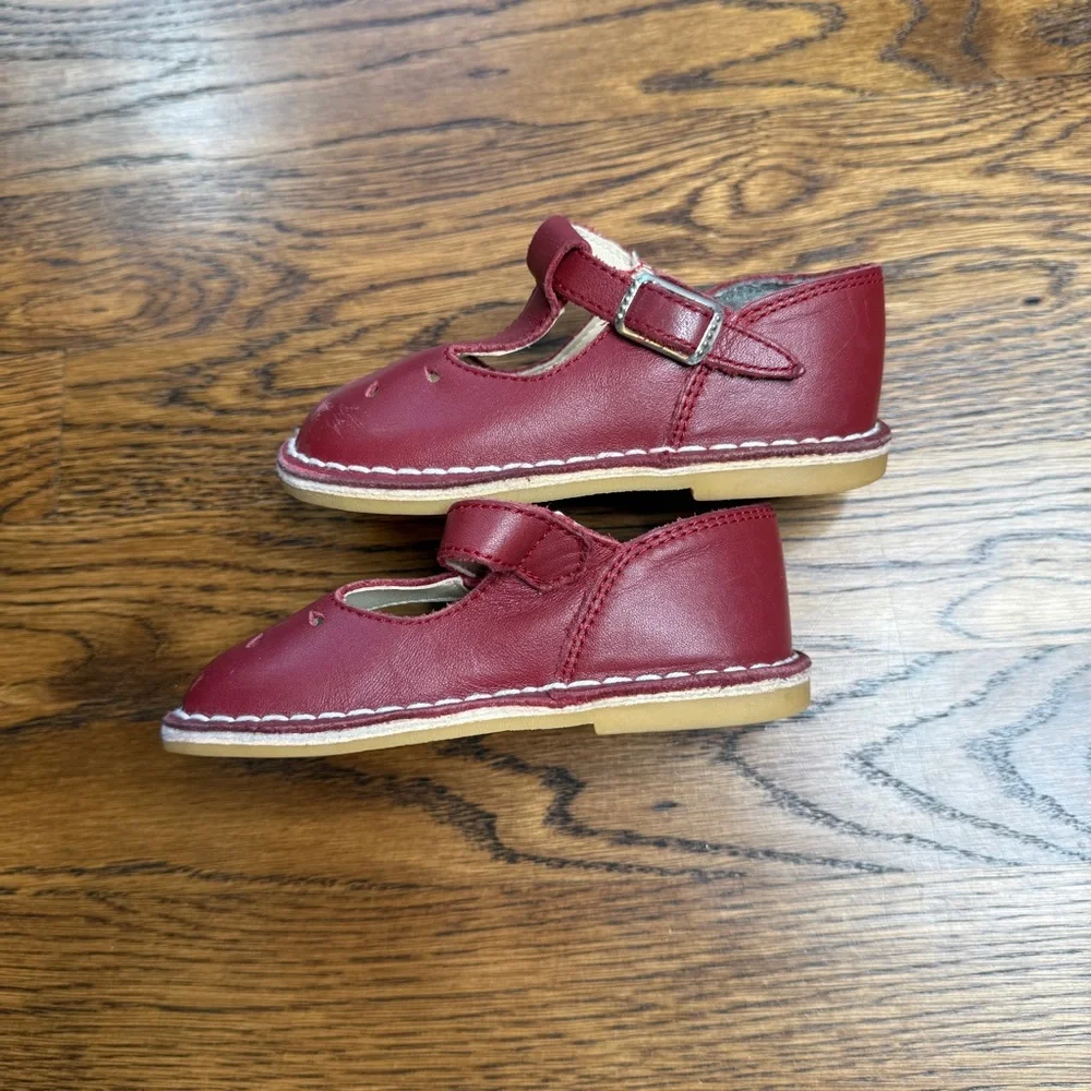 L'Amour Girls Joy Red Leather T-Strap Mary Kanes Kids Dress Shoes 8-9