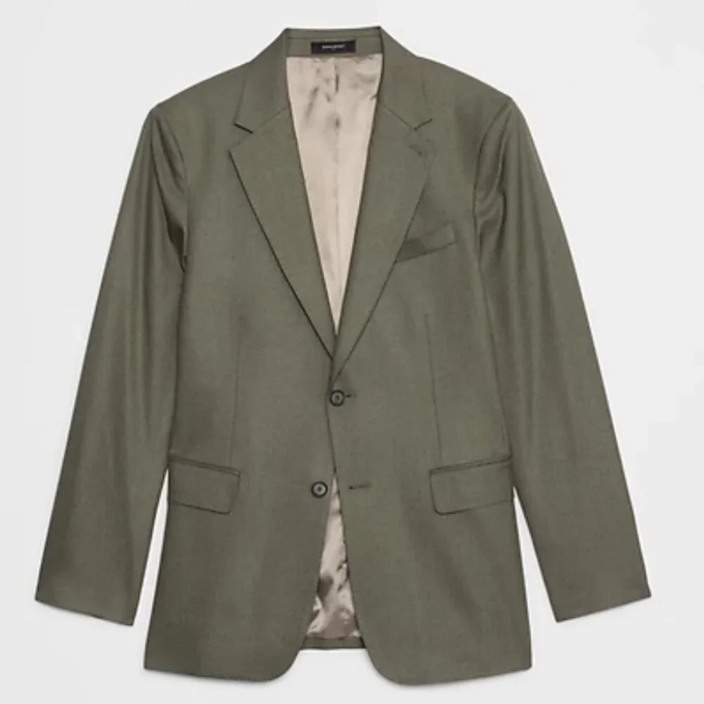 Banana Republic Tailored-Fit Sharkskin Sage Green Suit Jacket, 40S, EUC