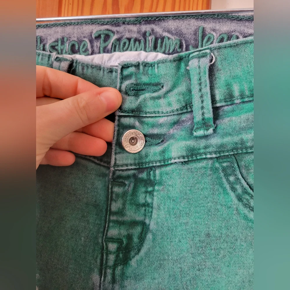 Justice Premium Green Colored Skinny High Waist Jegging Girl's Jeans 12R