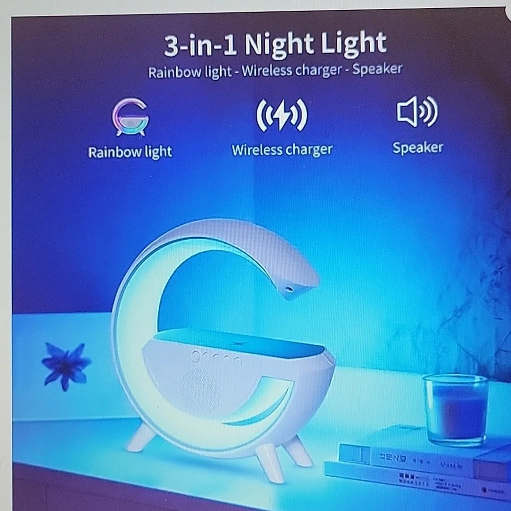 S Sunsbell 3 in 1 rainbow ambient light wireless charger speaker table NEW…