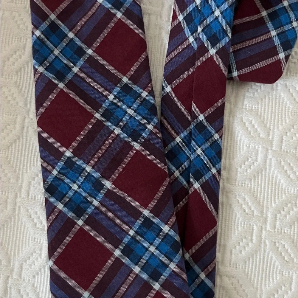 Lands End Kids Burgundy and Blue Plaid Tie