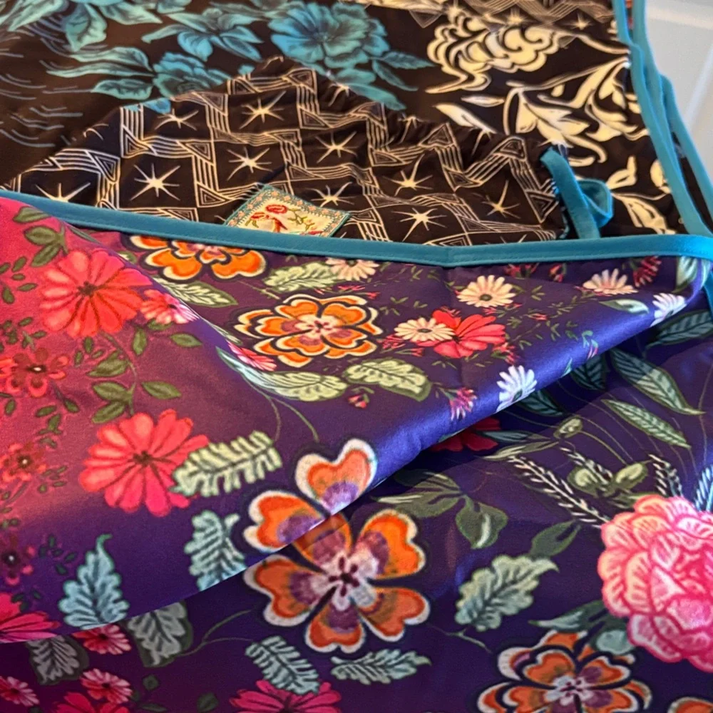Johnny Was Blue and Black Reversible Pool/ Beach Towel with Travel Pouch