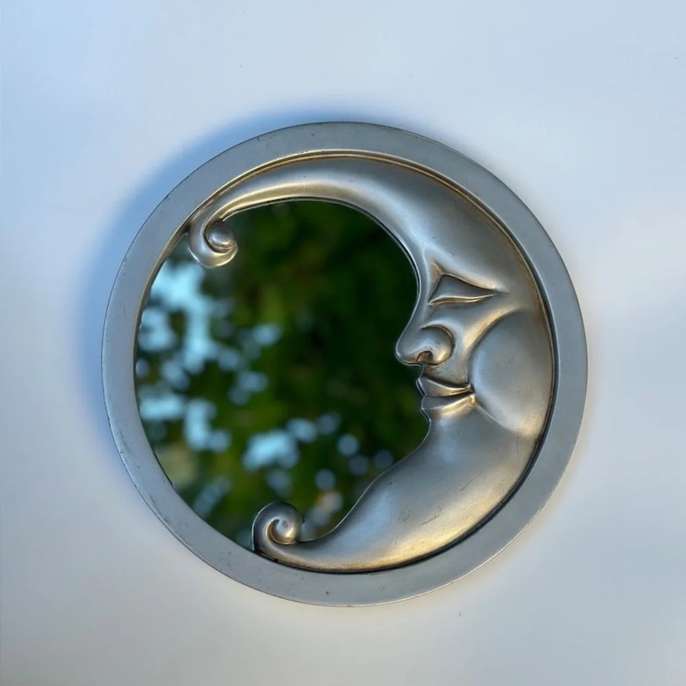Vintage Retro 90s Y2K Silver Circle Crescent Moon Wall Accent Celestial Mirror