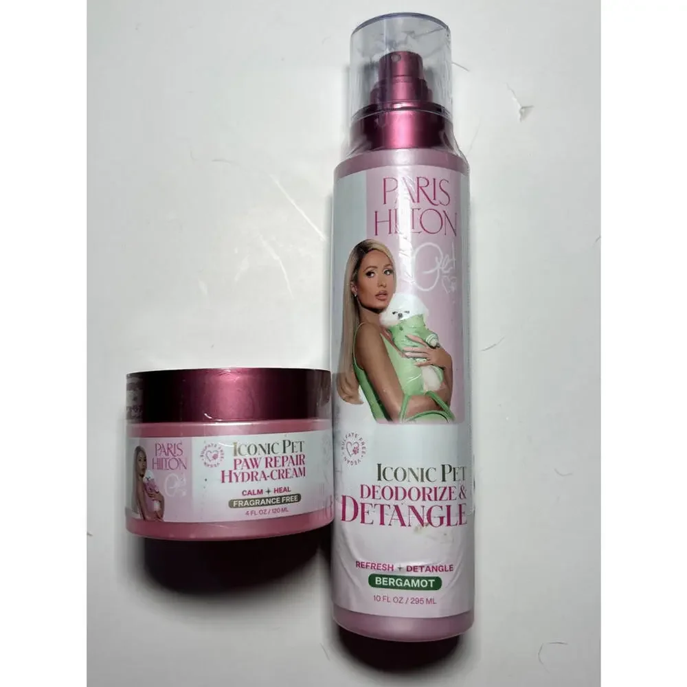Paris Hilton SET OF TWO Pet Dog Detangle Bergamont AND Paw Repair Creme