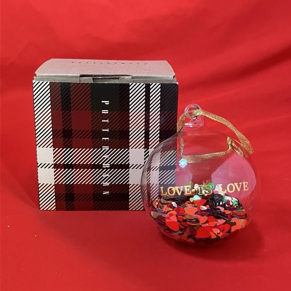 Pottery Barn West Elm Christmas Ornament Love Is Love Heart Confetti Hand Blown