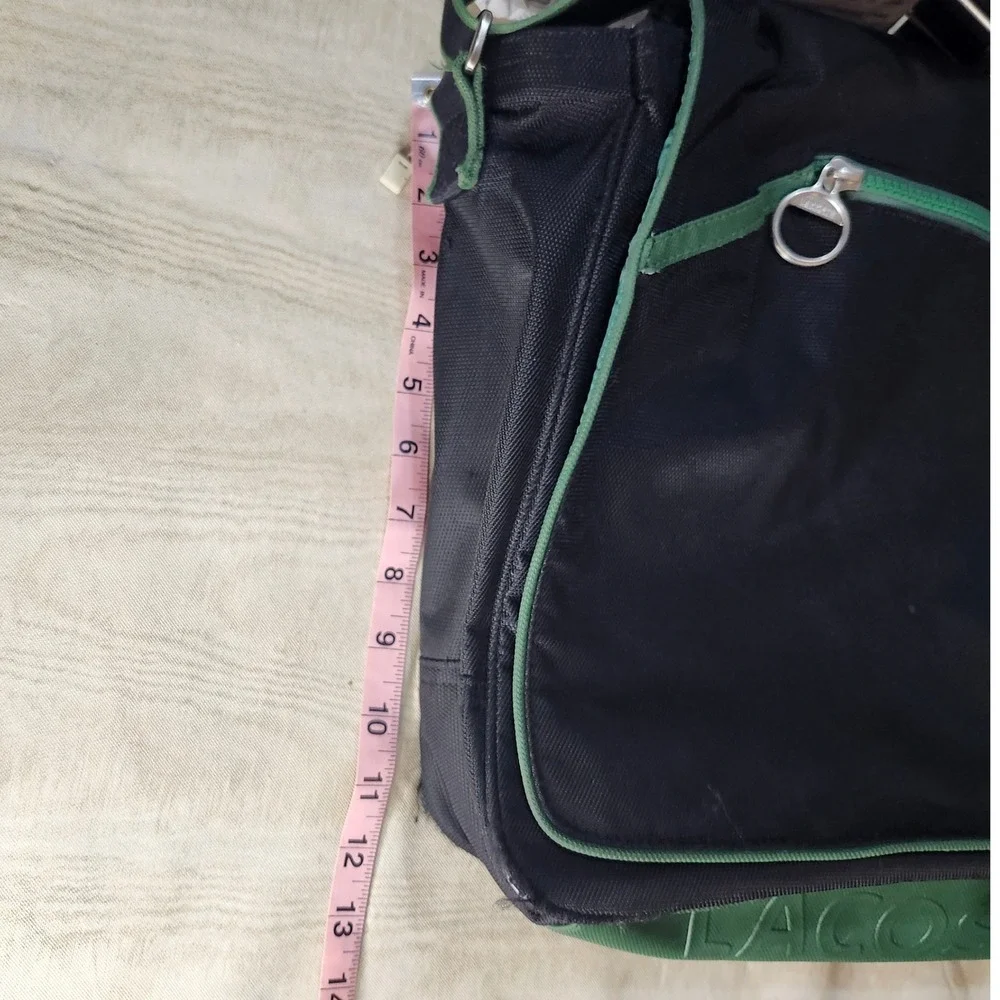 Lacoste Messenger Bag Black Green Canvas Crossbody Laptop Satchel Vintage Sport