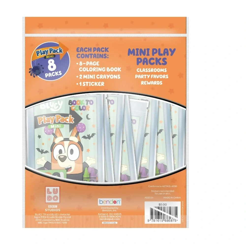 🔵 Bluey Halloween 8-Pack Mini Coloring Sets - Crayons Included, Paperback  NEW