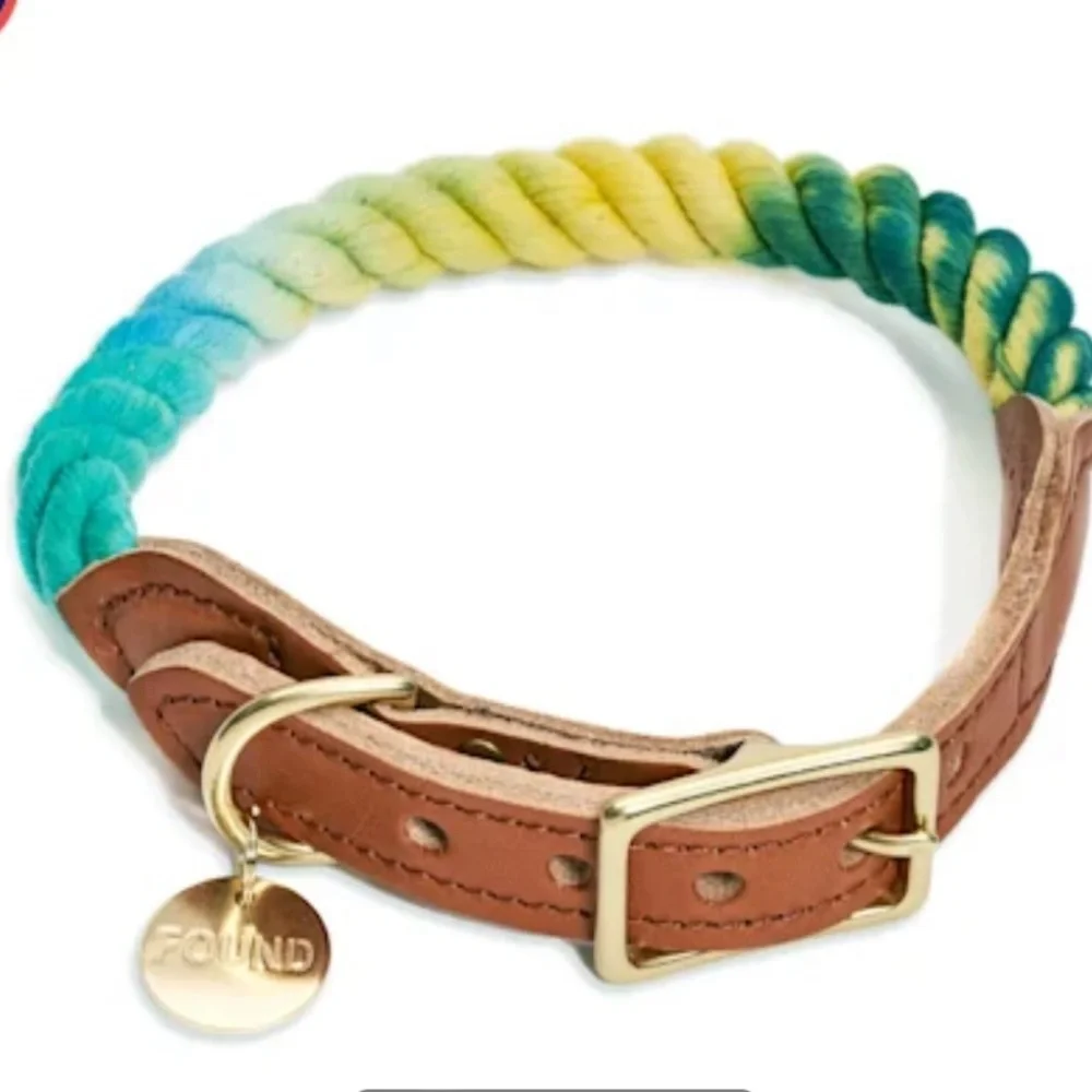 NWT Found My Animal rope Leather dog collar M & L