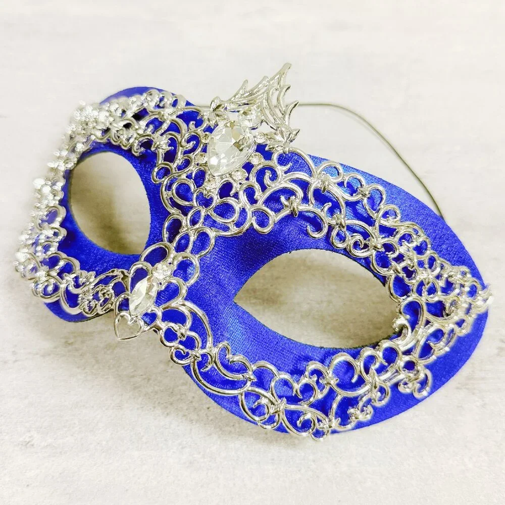 2 in 1 blue mask, Masquerade party wedding, silver masquerade mask, Party mask