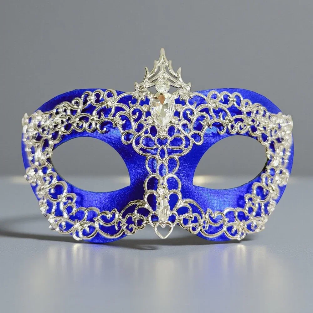 2 in 1 blue mask, Masquerade party wedding, silver masquerade mask, Party mask