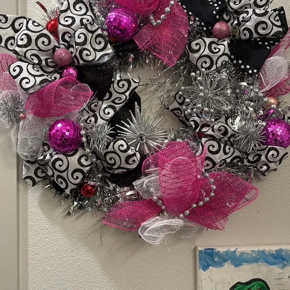 Stunning Pink Silver Wreath handmade Final Sale