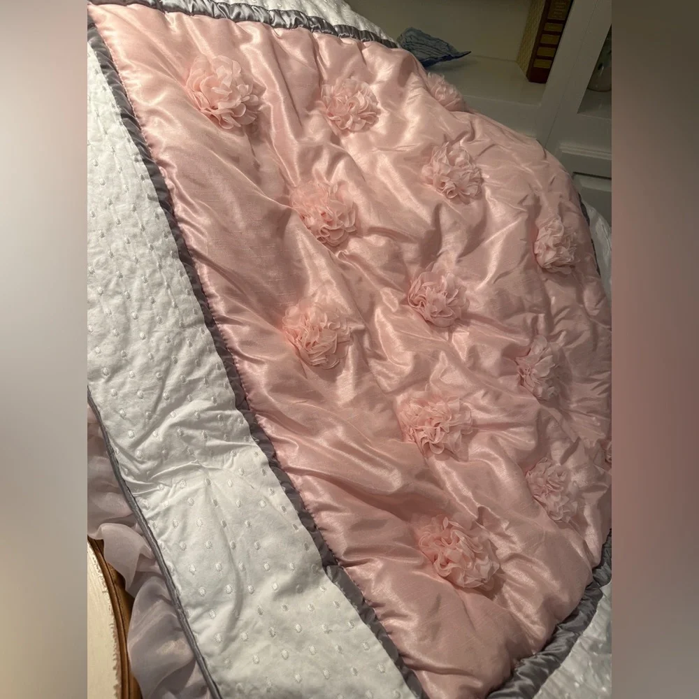 THE PEANUTSHELL ARIANNA PINK ROSES ELEGANT NURSERY BABY CRIB QUILT ONLY