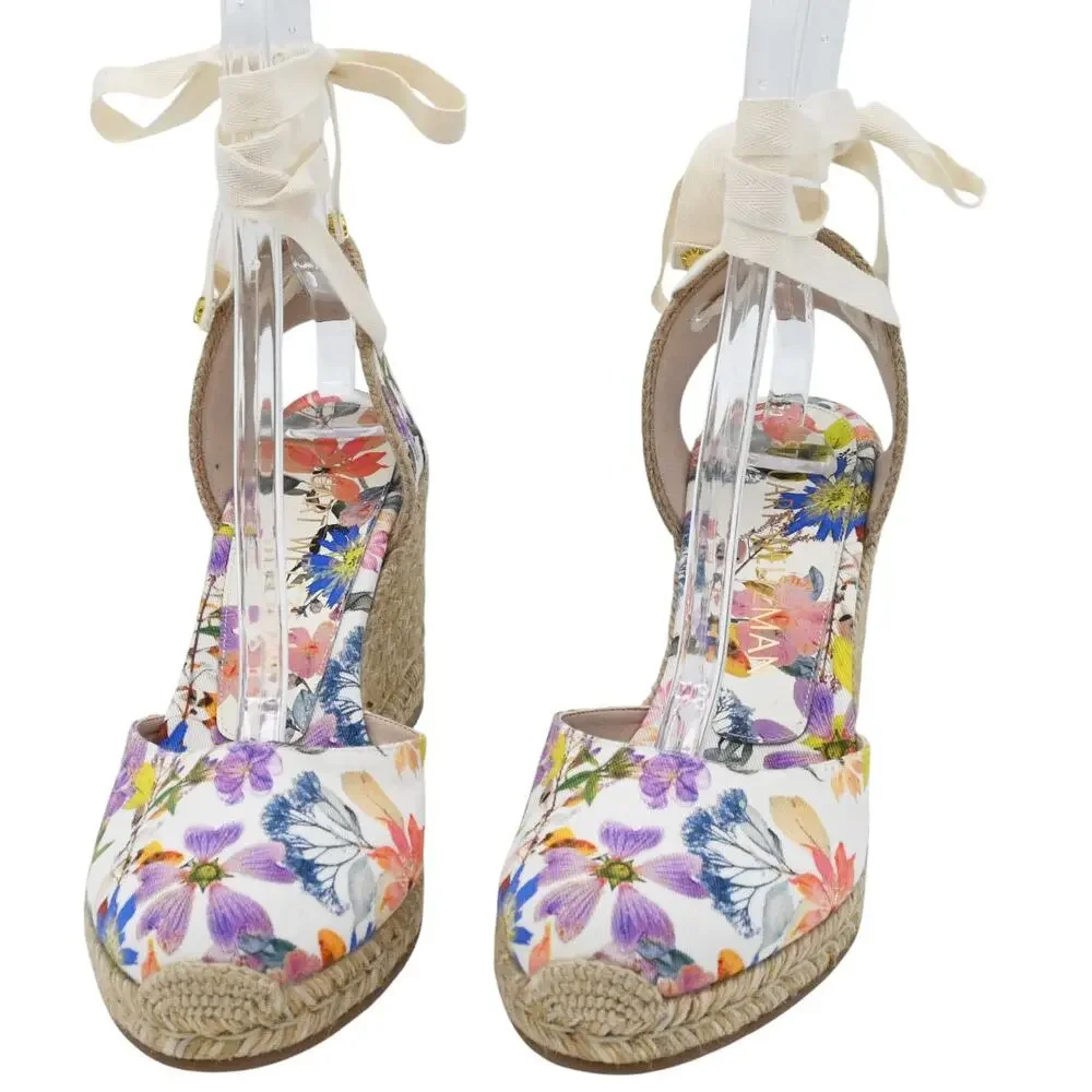 Stuart Weitzman Marguerita Multicolor Floral Ankle Tie Espadrille Wedges Sz 10.5