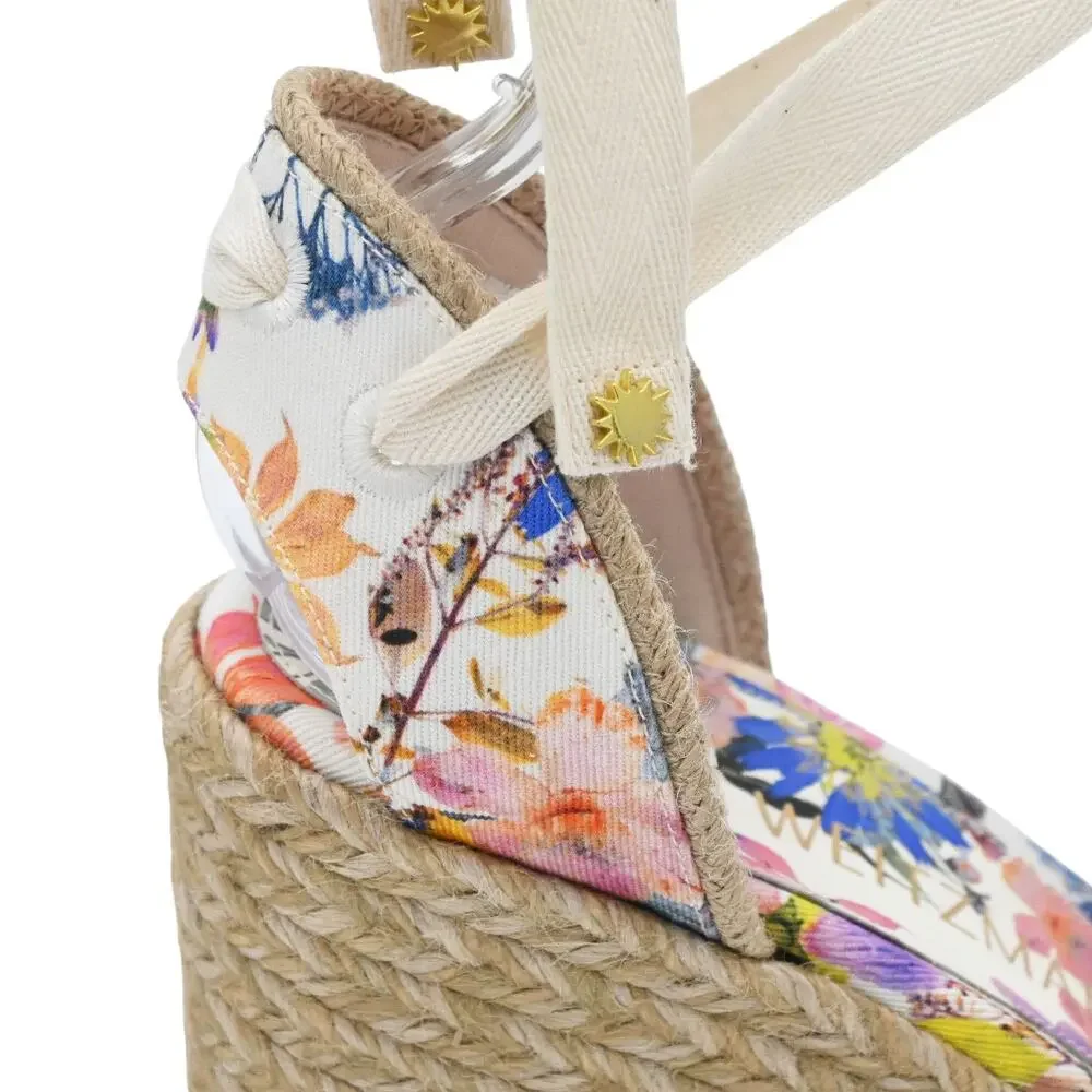Stuart Weitzman Marguerita Multicolor Floral Ankle Tie Espadrille Wedges Sz 10.5