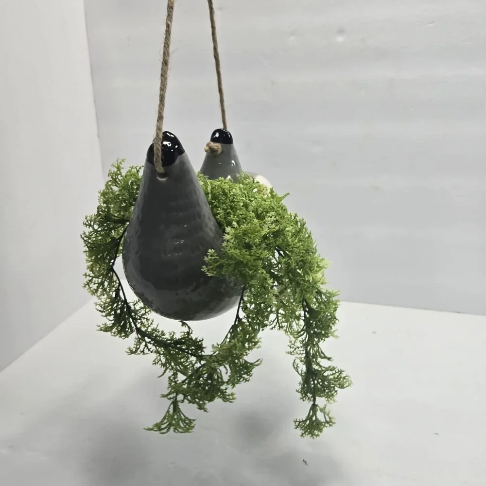 Handmade Sloth Hanging Planter with Faux Greenery – Cute Ceramic Wall Decor
