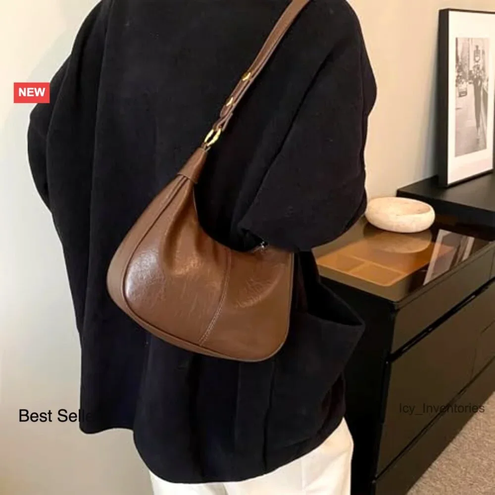 Crescent Hobo Bag Vegan Leather Adjustable Strap Retro Chic Mini Purse