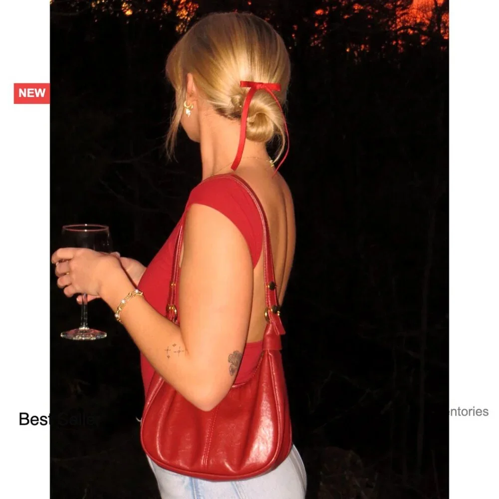 Crescent Hobo Bag Vegan Leather Adjustable Strap Retro Chic Mini Purse