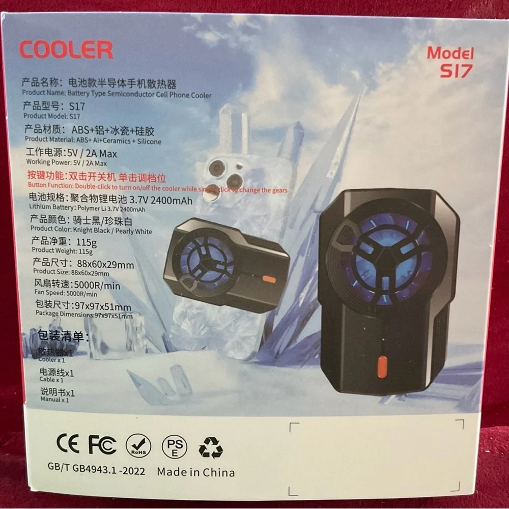 Portable Smartphone Cooler, Model S17. Great for Streaming and Gaming. NIB